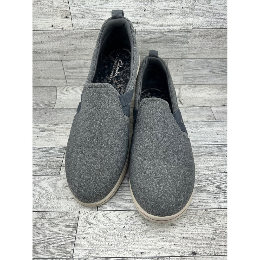 Clarks Cloudsteppers Grey Slip On Women Sz 9M Washable Cushion Soft Shoes